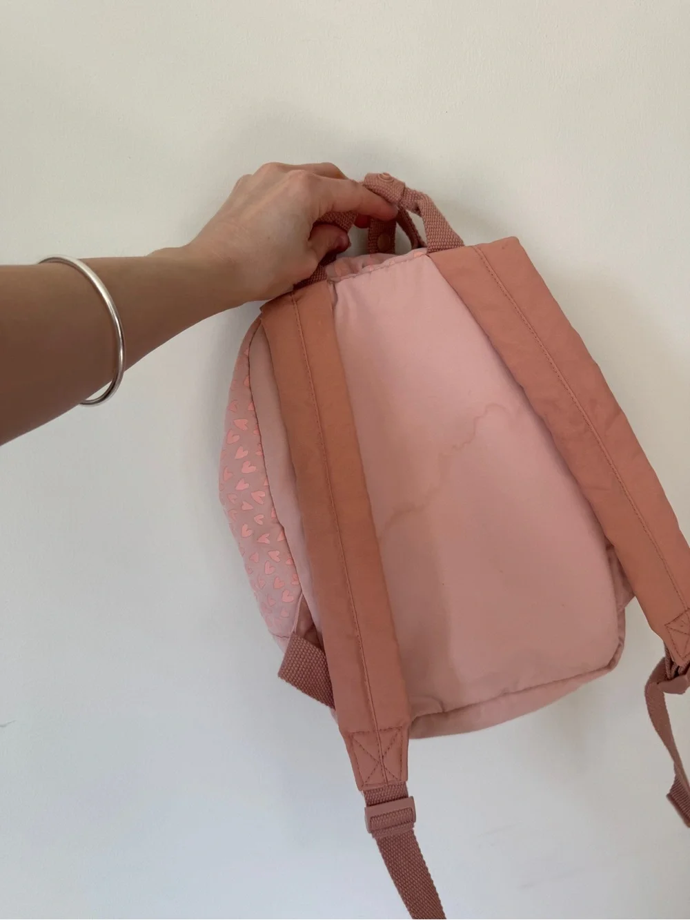 Zara kids Olivia embroidered personalized mini backpack hearts coral pink